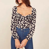 Jastie Vintage Daisy Top Blouse Spring Summer Sexy Chic Sweetheart Neck Long Sleeve Women Shirt Blouse blusa mujer de moda 2020