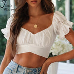 Jessie Vinson Short Sleeve Off Shoulder Crop Top Blouse Women Summer Short Sleeve Short Sexy Blouses Women Tops and Blouses 2020