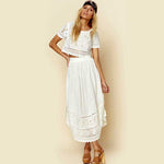 TEELYNN boho dress white floral Embroidery summer dresses abigail lace tie Split side 2pcs women Dresses beach Gypsy Vestidos