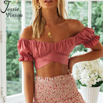 Jessie Vinson Short Sleeve Off Shoulder Crop Top Blouse Women Summer Short Sleeve Short Sexy Blouses Women Tops and Blouses 2020