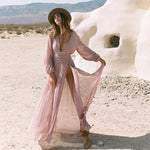 Women's Cotton Dress Solid Color V-neck Lantern Sleeve Maxi Sweet Dress High Waist Summer Elegant Split Dress Beach Boho Robes