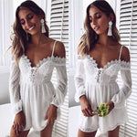 Sexy white lace elegant jumpsuit romper Dot chiffon party lace up playsuit women romper summer short casual overalls 2019