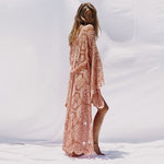 Flare Sleeve Sexy Lace Long Kimono Cardigan Beach Boho Shirts For Women Beach Holiday Cardigan Wrap Long Blouse Autumn Outwear