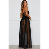 Sexy Women Boho Retro See-through Bodycon Spaghetti Strap Long Dress Elastic High Waist Party Summer Beach Bodysuit Sundress