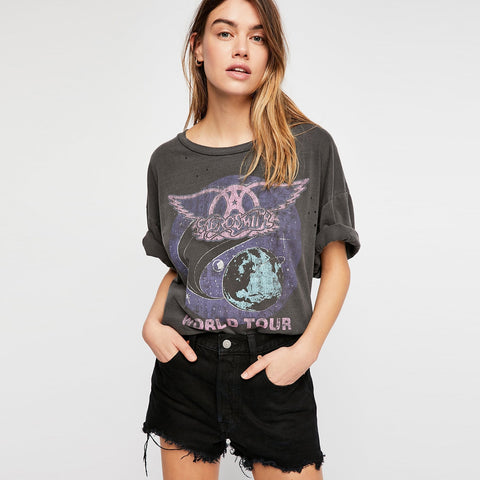 Jastie Oversized Boyfriend Tee Planet Print Graphic Women Shirt Top Boho Casual Mini T-Shirt Dress Tops Summer Tees Shirts Blusa