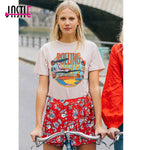 Jastie Stones Around The World Tee & Tops O-Neck Short Sleeve T-shirt 2018 Summer Women Shirt Top Casual Female Clothing