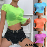 New Women Girls Fashion Casual Summer T Shirts Solid Short Sleeve Mesh Party T Shirt Tees Tops Party Clubwear