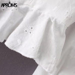 Aproms Sexy Square  Neck Long Sleeve Lace Crochet Blouse Shirt Women Button Down White Crop Tops Summer High Street Blusas 2020