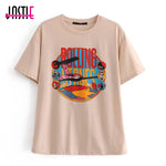 Jastie Stones Around The World Tee & Tops O-Neck Short Sleeve T-shirt 2018 Summer Women Shirt Top Casual Female Clothing