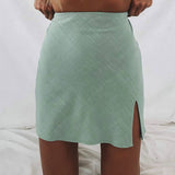 High Waisted Side Split Mini Skirt