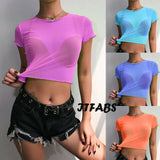 New Women Girls Fashion Casual Summer T Shirts Solid Short Sleeve Mesh Party T Shirt Tees Tops Party Clubwear