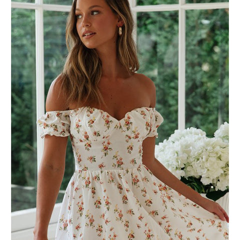 Off Shoulder Sexy Floral Printed Mini Dress Backless Short Sleeve Vintage Vestidos Summer Beach Boho Casual 2020 Women Dresses