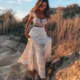 Boho Inspired Women's White Maxi Skirt patch pockets tassel tied skirts women corchet insert cotton casual chic long skirts 2020