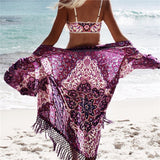 New Arrivals Beach Cover up Floral Romantic Swimwear Ladies Pareo Beach Cape Purple Tassel Beach Dress Chiffon Swimwear #Q149