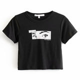 2020 Summer Casual Letter Print Crop Top Tee Female O Neck Short Sleeve Cotton Shirt Loose Streetwear Sexy Blusa Women T Shirts