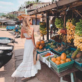 Boho Inspired Women's White Maxi Skirt patch pockets tassel tied skirts women corchet insert cotton casual chic long skirts 2020